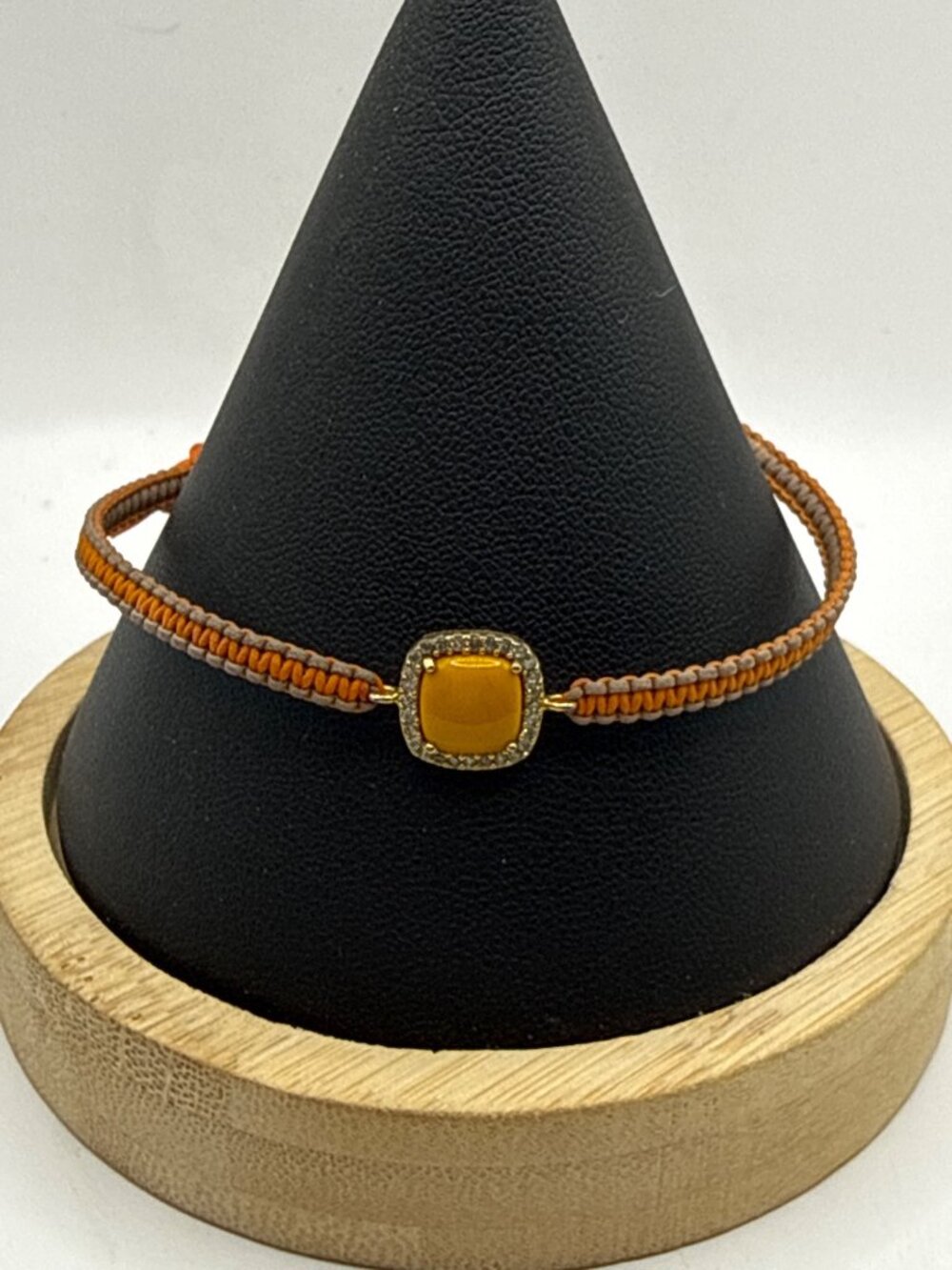 Butterscotch Amber Macrame Bracelet Gold Crystal Halo Boho Festival Woven